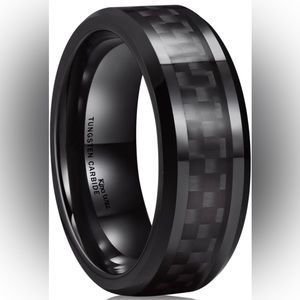 King Will 8mm Black Carbon Fiber Inlay Tungsten Carbide Ring Black Wedding Band